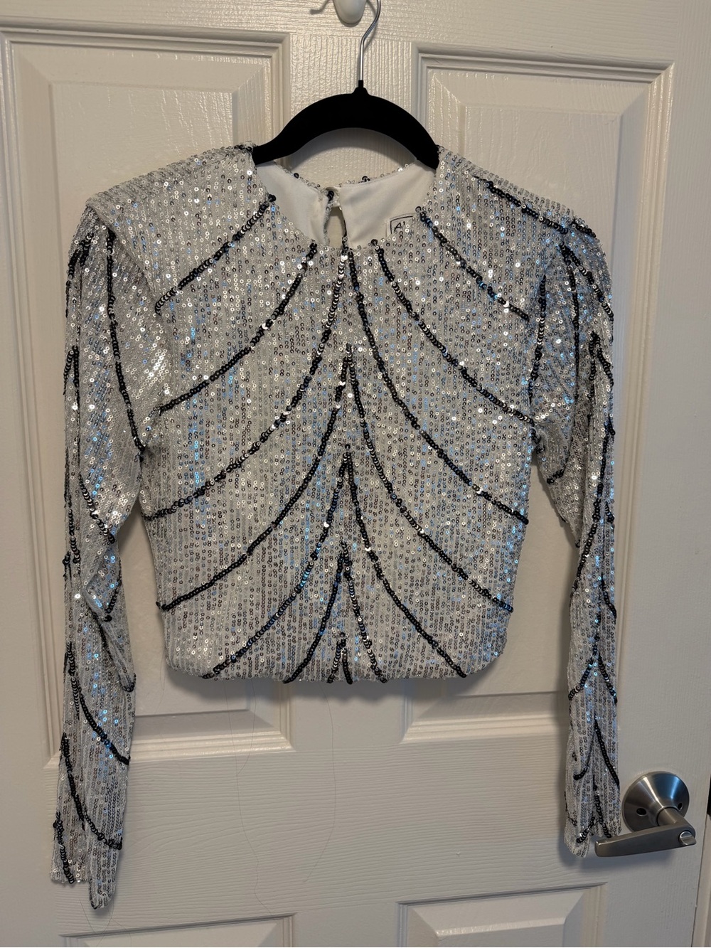 Sequin Embellished Crop Top with Black Accents